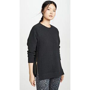 NWT Varley Manning Sweatshirt XS Black Side Zippers Long Sleeve Ribbed Crewneck